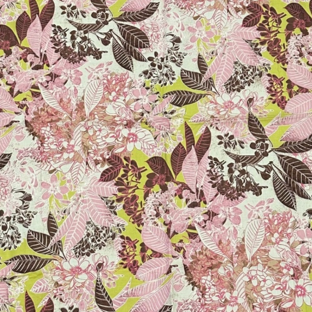 BasicGrey Sultry Moda Fabric Pink Lime Brown Floral Cotton 1 Yardage OOP 30162